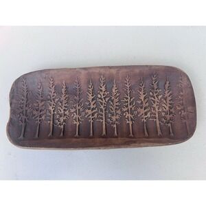 Handmade Studio Pottery Pine Tree Forest Tray Rustic Woodland Trinket Dish 9.25"